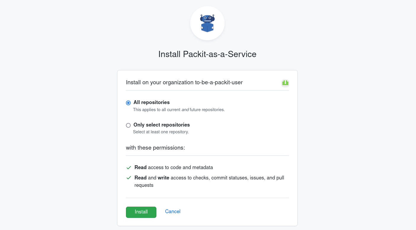 Packit GitHub application: Installation