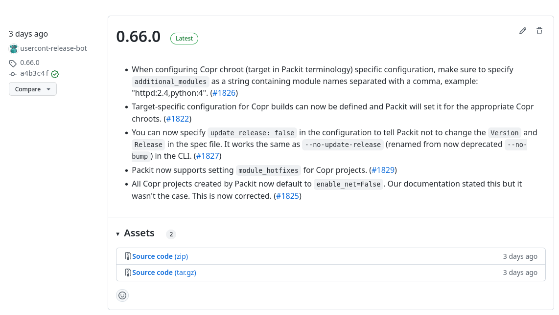 Packit release GitHub